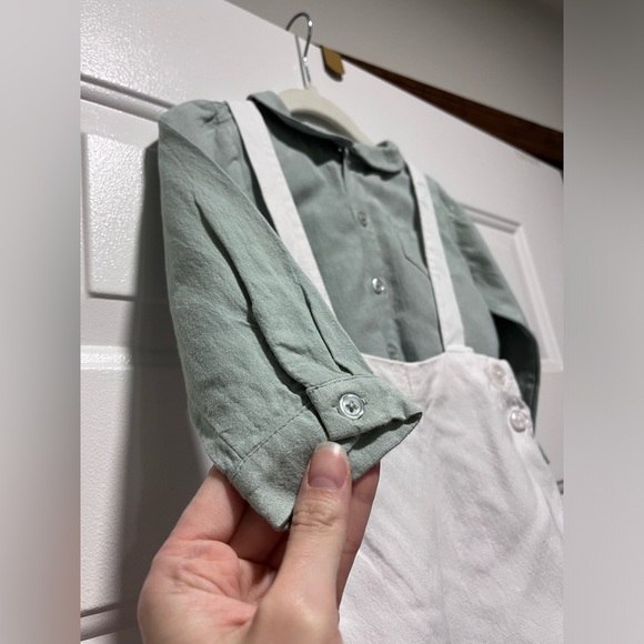 Edgehill Collection Sage Green Linen Button down Peter Pan collar Shirt 18 Month - Picture 16 of 16